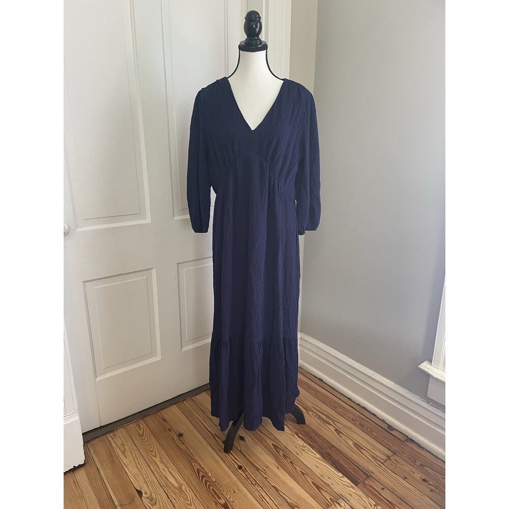 Anne Klein Women's V Neck Empire Seam Maxi Dress With Flounce Size 14 NWT